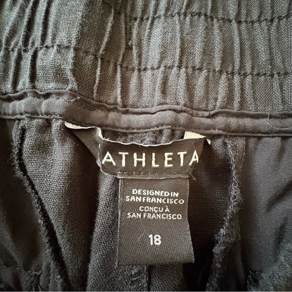 Athleta Linen Ankle Cropped Pants Black Sz 18 Athleisure Minimalist - Picture 6 of 7